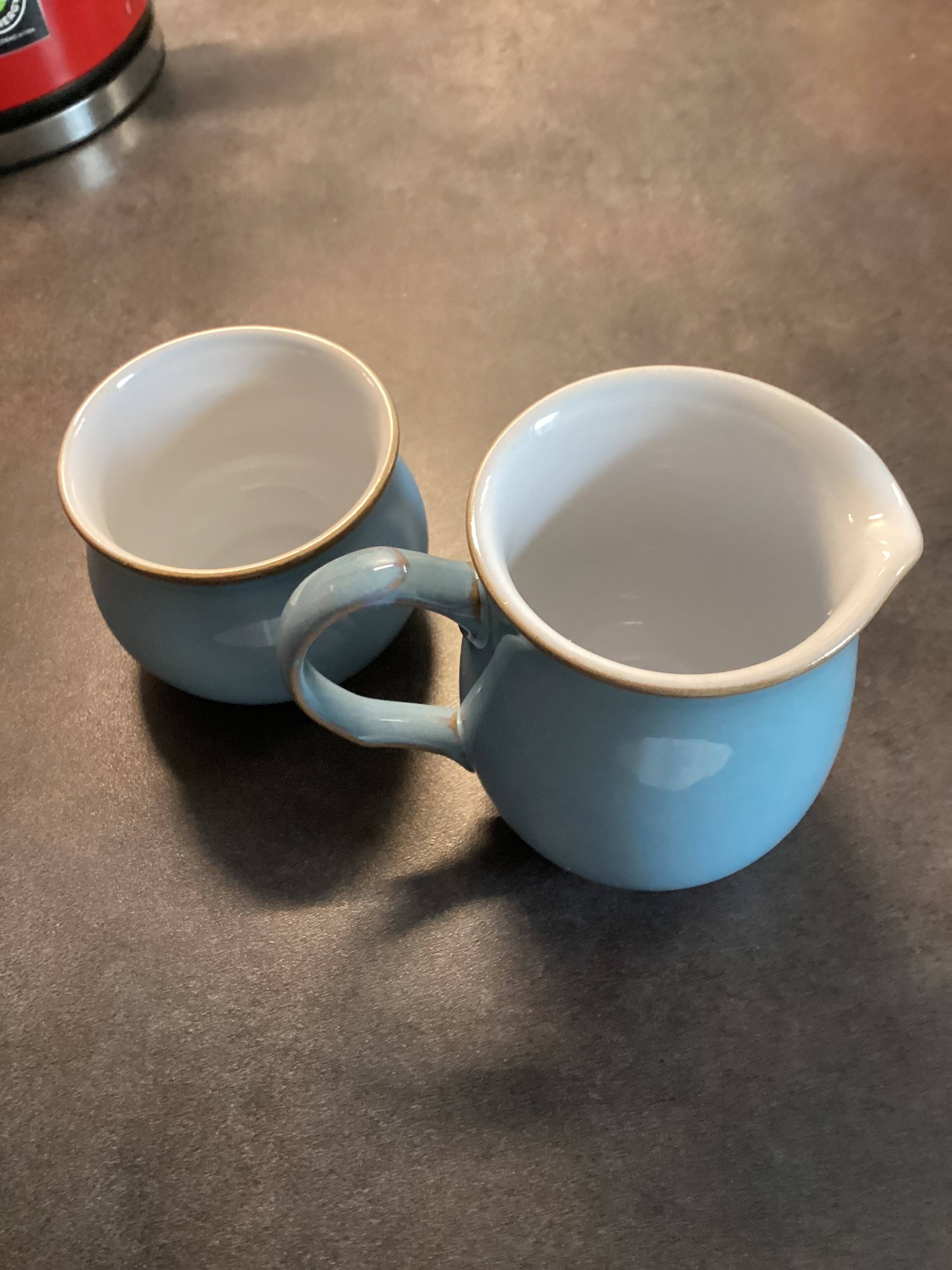 Cruchon à lait / Crémier et bol à sucre en grès bleu Denby