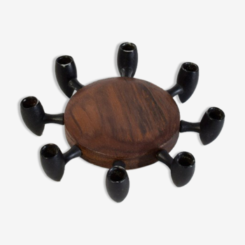 Scandinavian candle holder by Jens H. Quistgaard for Digsmeden, teak and cast iron, 1960