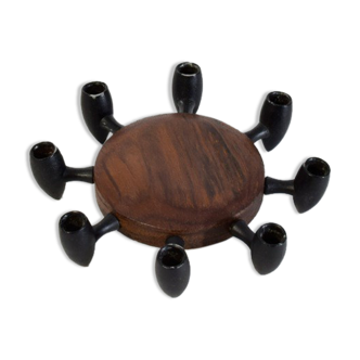 Scandinavian candle holder by Jens H. Quistgaard for Digsmeden, teak and cast iron, 1960