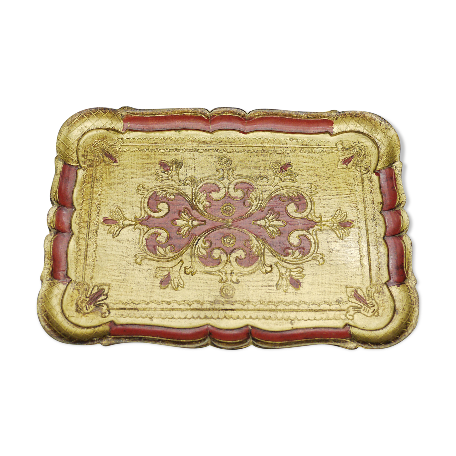 Florentine tray in resin painted with the hand of rectangular shape
