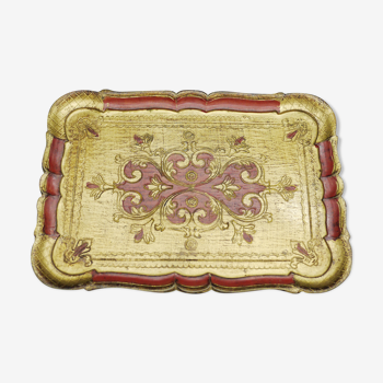 Florentine tray in resin painted with the hand of rectangular shape