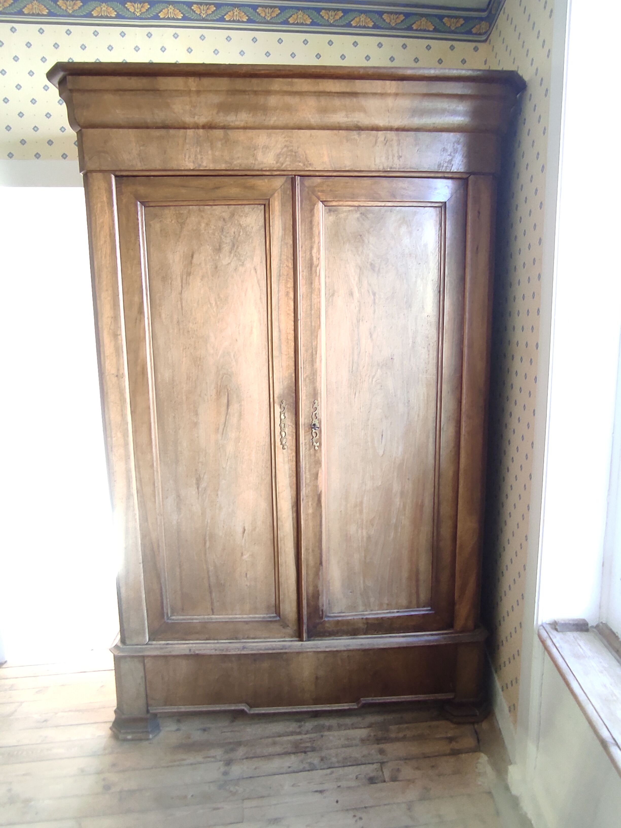 Old wardrobe Louis Philippe 2 doors 19th century 1 drawer shelves