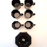 Sophisticated Black Coffee Set – 6 Cups & Saucers (1970s)