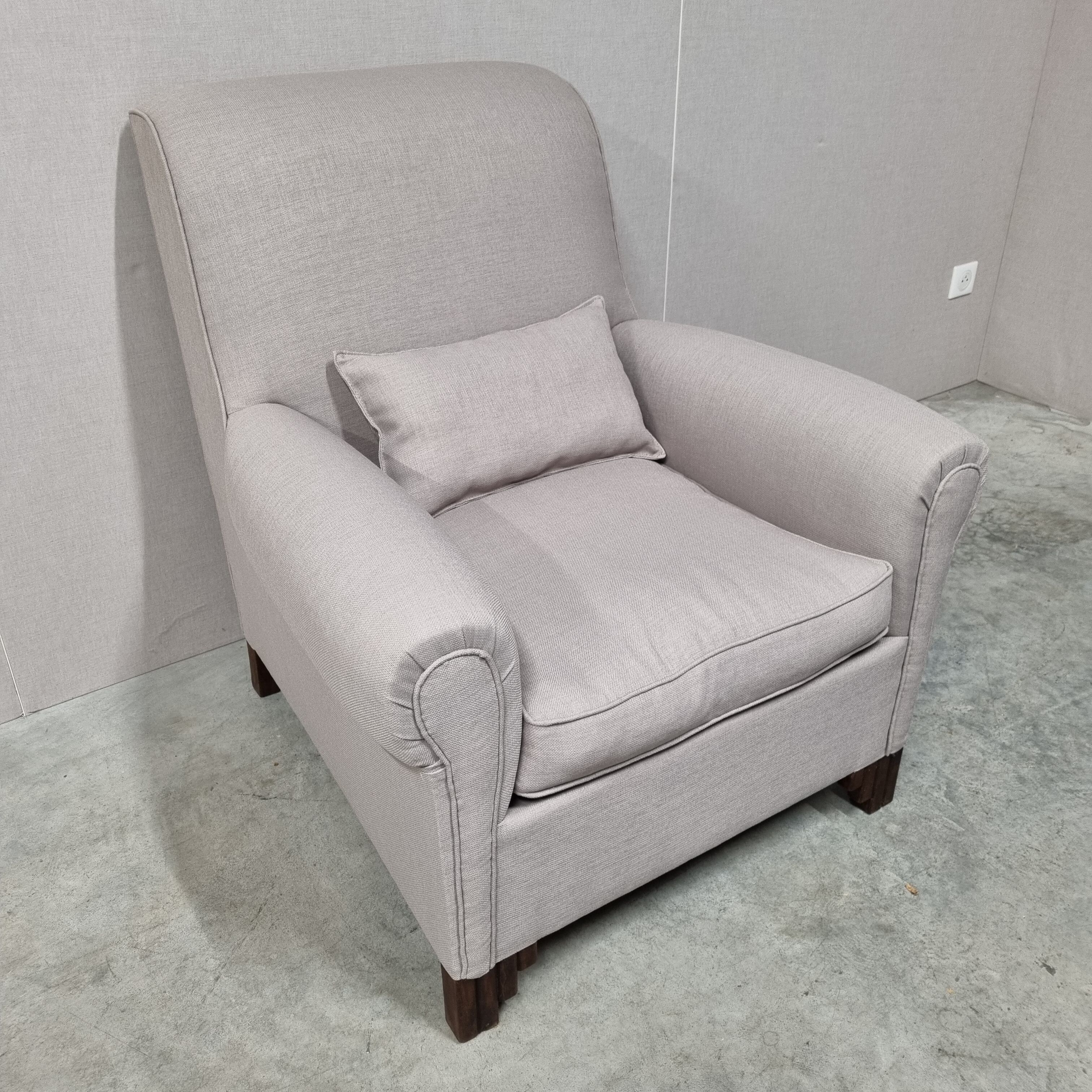 Pair of club armchairs in art deco grey fabric