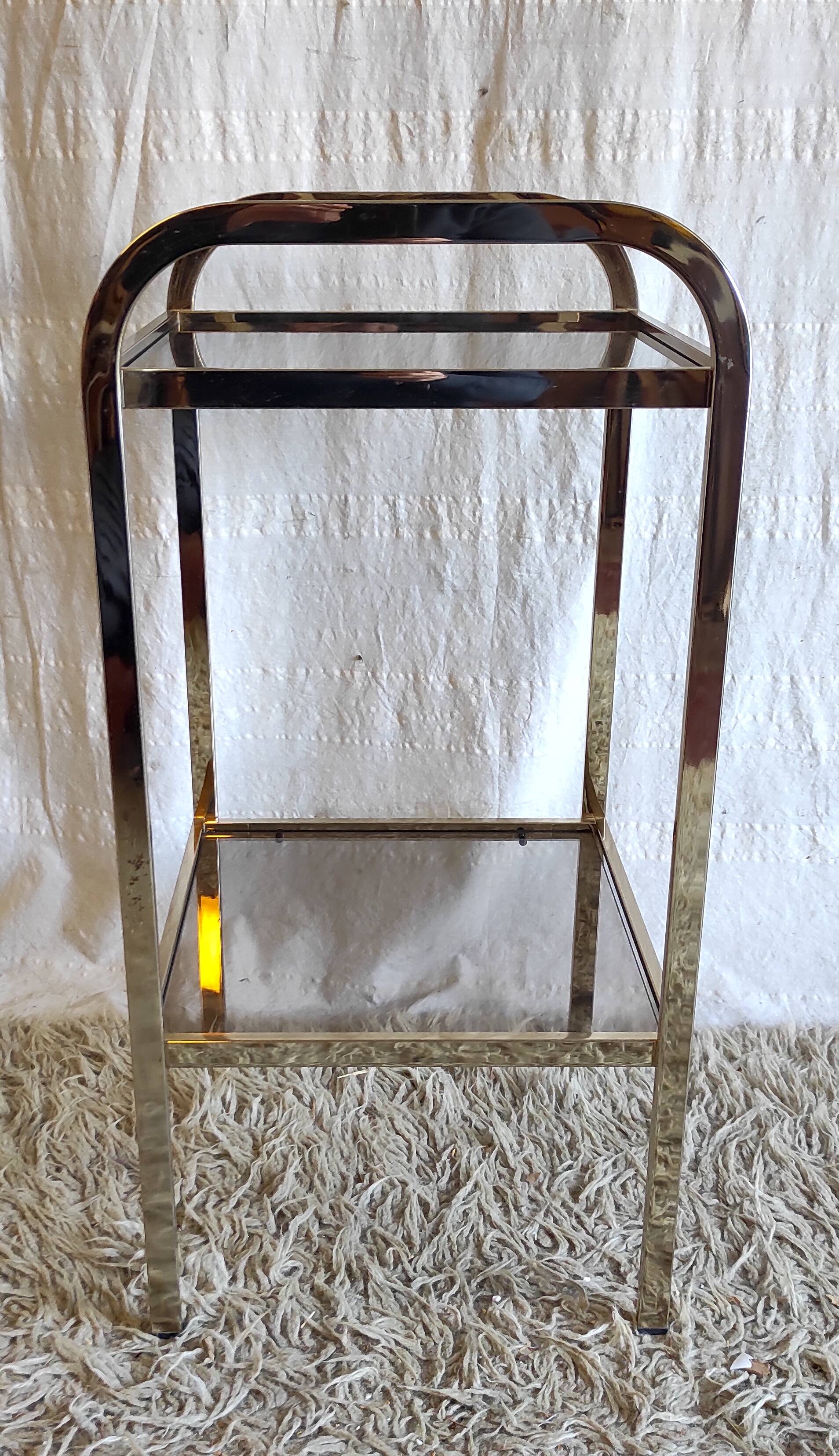 Gold metal and smoked glass side table - 1970s/80s