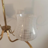 Vintage gold 3-light chandelier and white printed glass