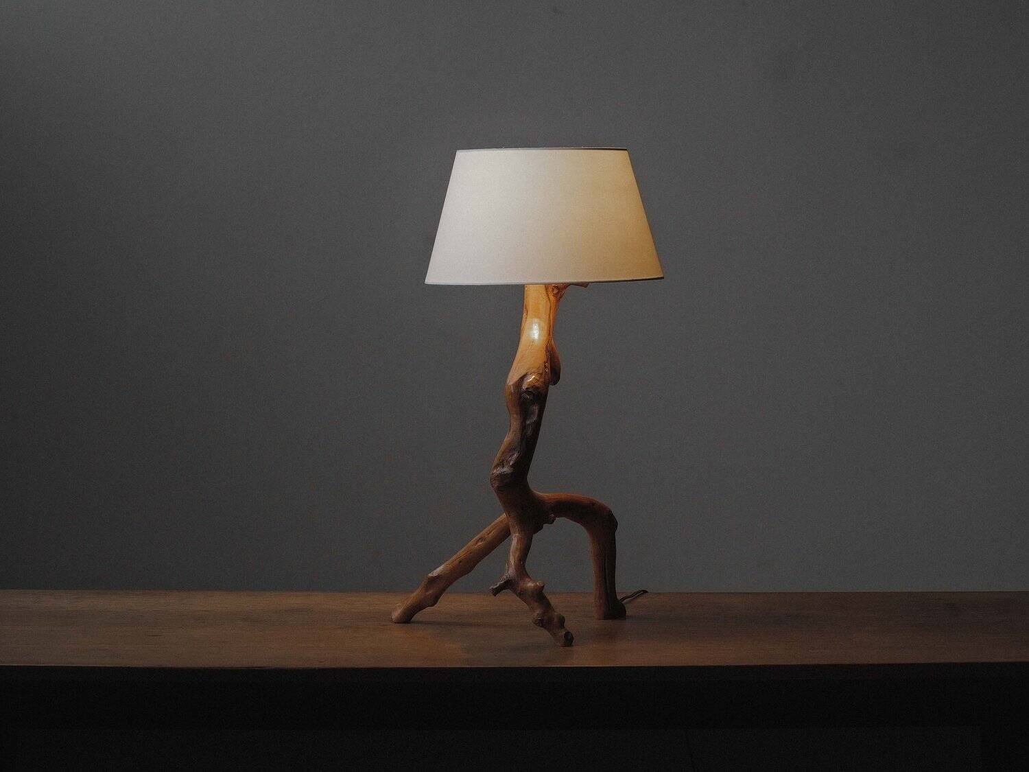 Brutalist lamp in olive wood, Provence, 1970s