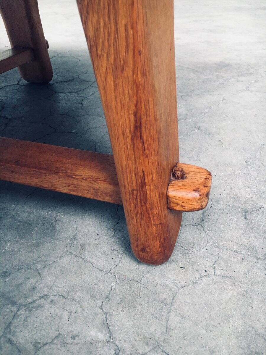 Brutalist Handcrafted Oak Coffee Table, Netherlands, 1950s