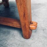 Brutalist Handcrafted Oak Coffee Table, Netherlands, 1950s
