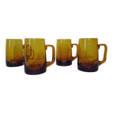 4 amber glass cups