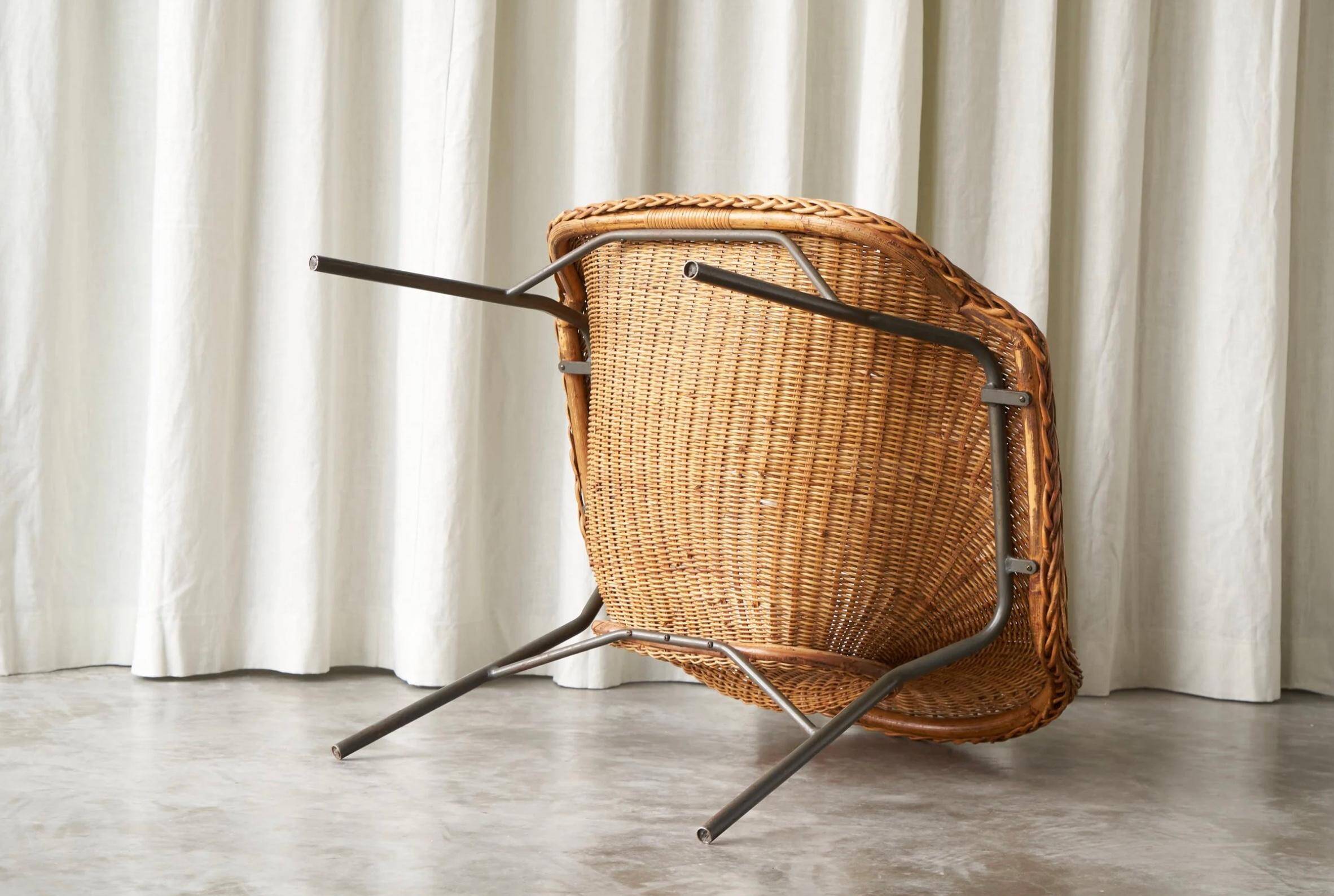 Sculptural lounge chair in rattan and metal, 1960s