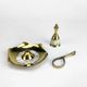 Duo of vintage brass and mother-of-pearl cellar rat candlesticks
