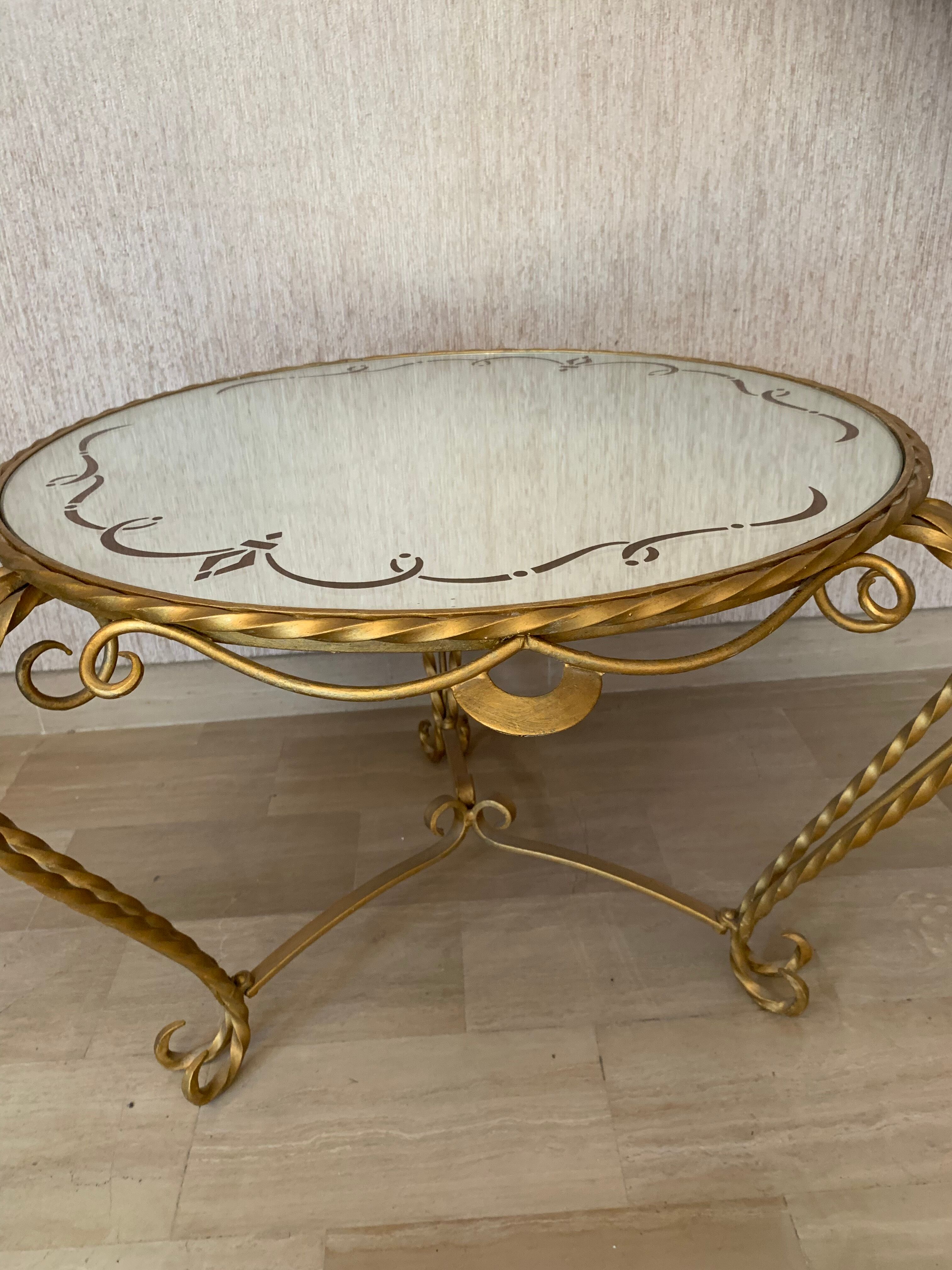 Golden coffee table and mirror 1960