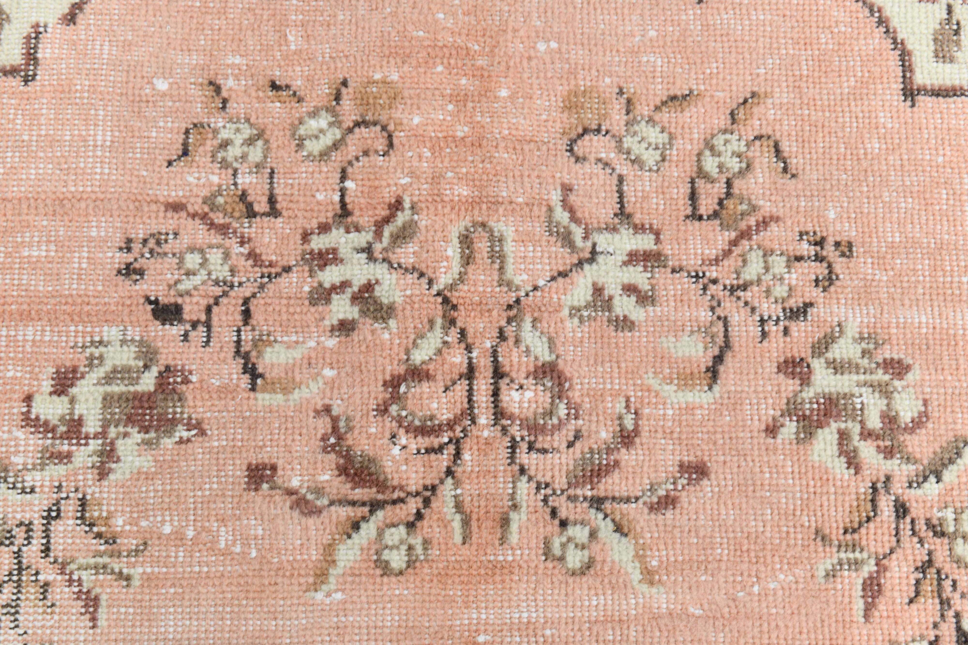 5x8 Vintage Salmon Pink & Brown Old Home Decore Rug