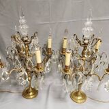 Pair of large electrified girandole candlesticks with crystal tassels