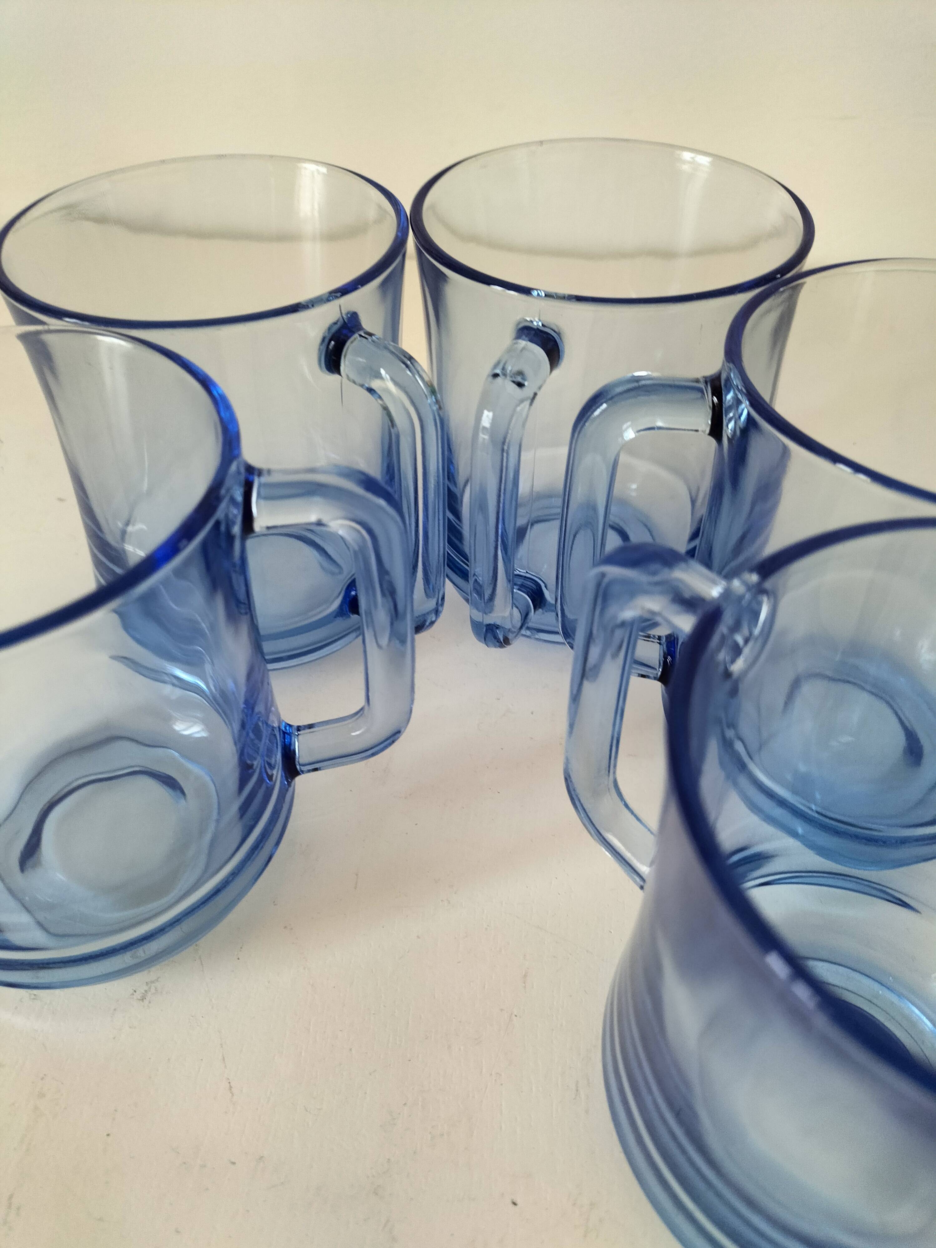 5 transparent blue Duralex mugs – French manufacturing