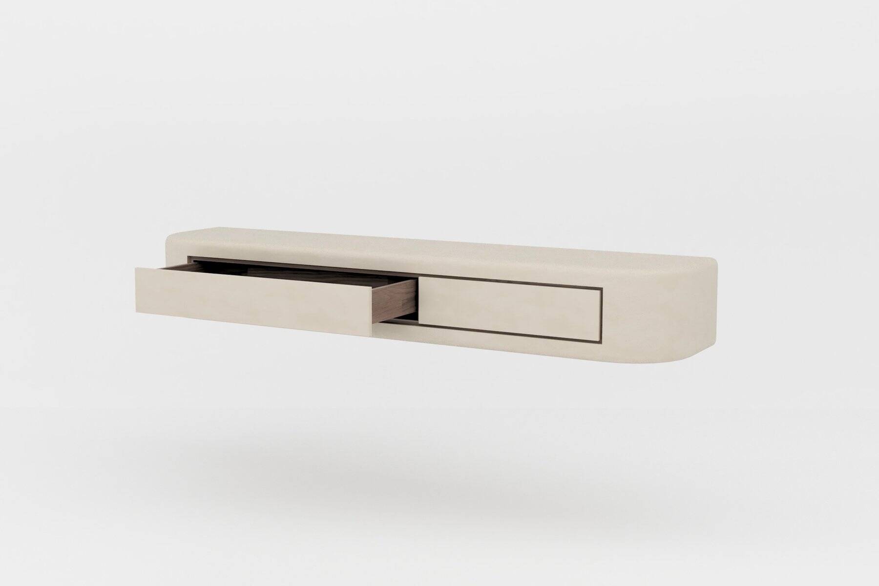 Contemporary Handmade Textured Plaster Floating Drawer with Walnut Interior
