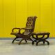 Original English Chesterfield Wingback Chair & Matching Footstool