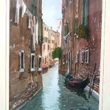 Watercolor depicting a glimpse of a canal in Venice or Chioggia signed