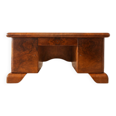 Bureau Art Déco en noyer massif et placage ronce, années 1930