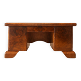 Art Deco desk from the 1930s in solid walnut and burl veneer.