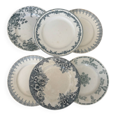 Lot 6 assiette à dessert terre de fer bleu vert plate faïence français
