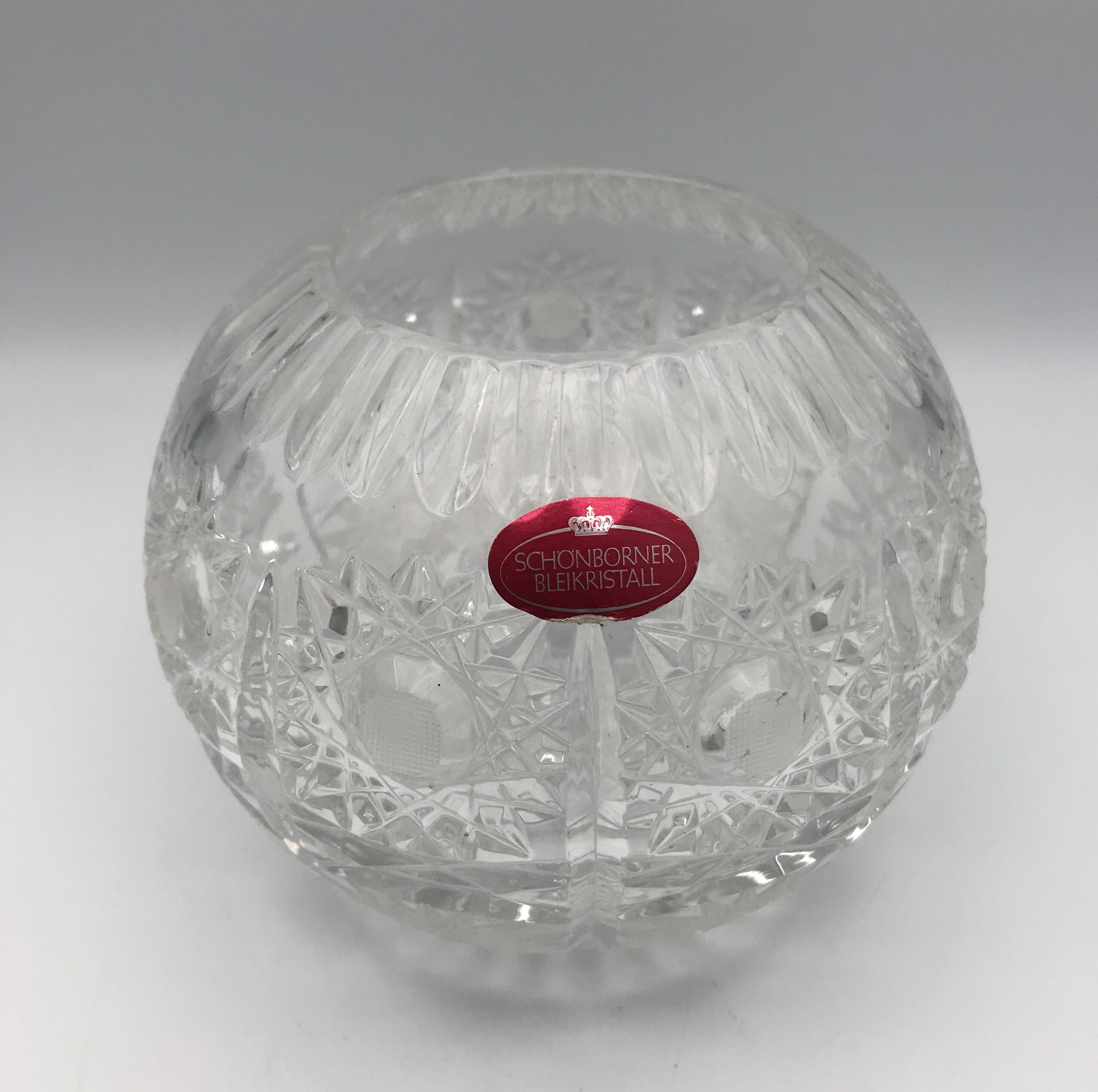 Vase crystal ball schonborner bleikristall germany floral motifs