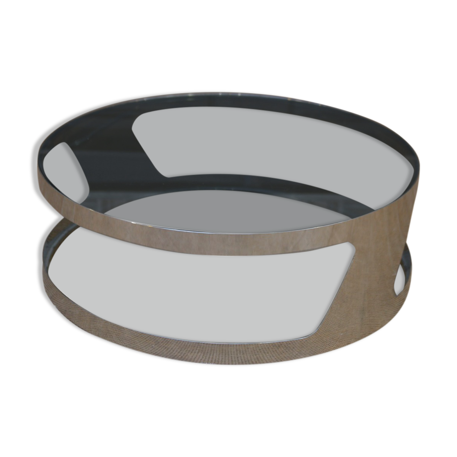 Coffee table design in chromed metal and smoked glass 1970