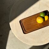 Trio of rounded rectangular trays or cups in monoxyl teak L:35