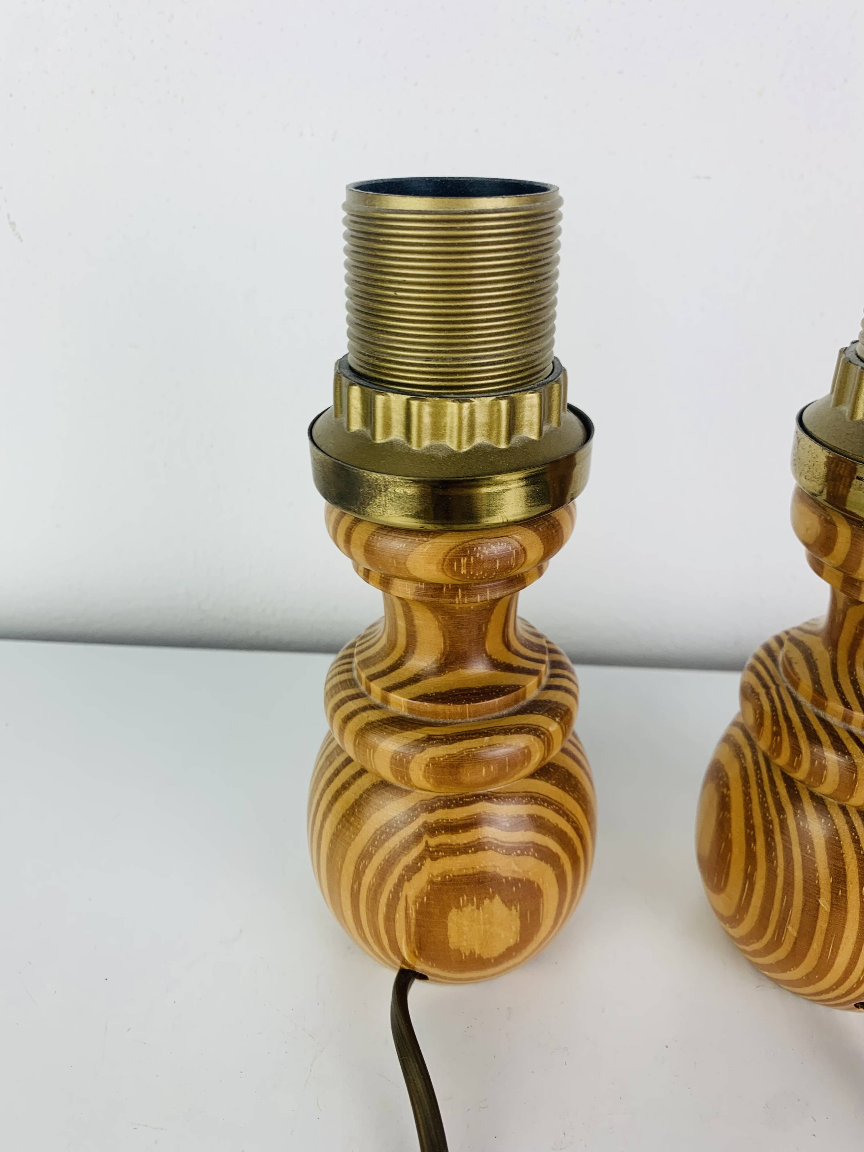Pair of pine lamps, turned wood, vintage