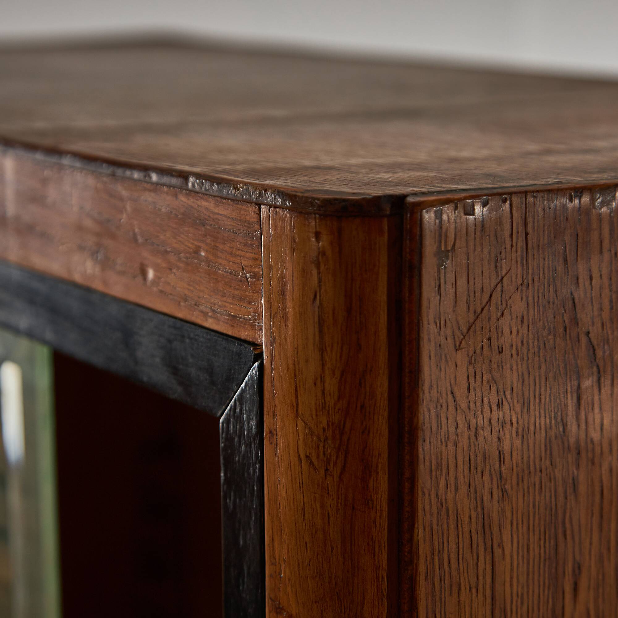 1950's Oakwood Display Cabinet with Sliding Glass Panels