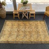 Tapis Oushak jaune 4x7 tapis vintage, tapis surteint jaune, tapis pour vivre MOON.148