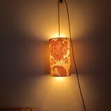 Suspension, nomadic fabric lampshade in vintage yellow floral.