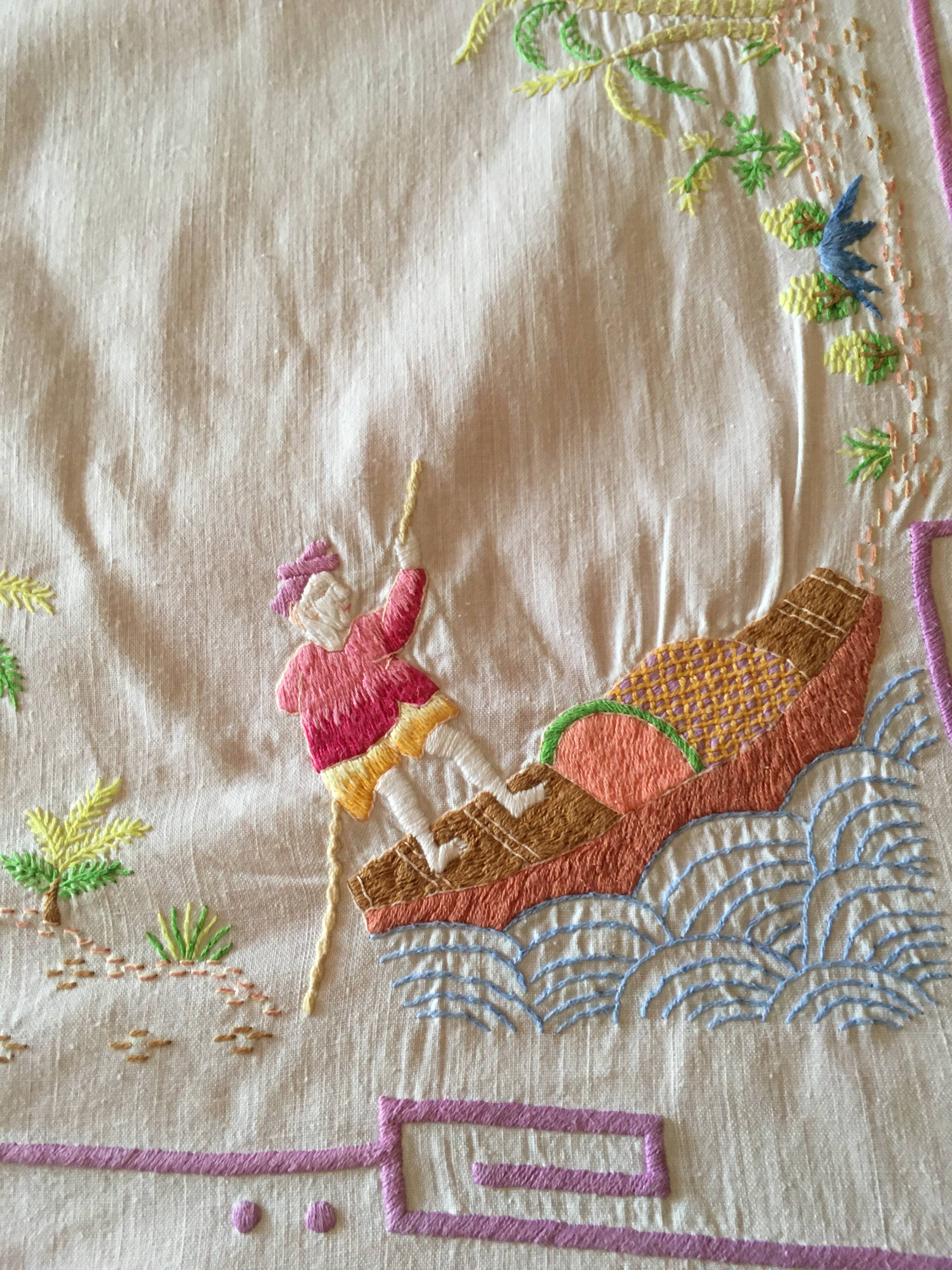 Embroidered tablecloth and napkins