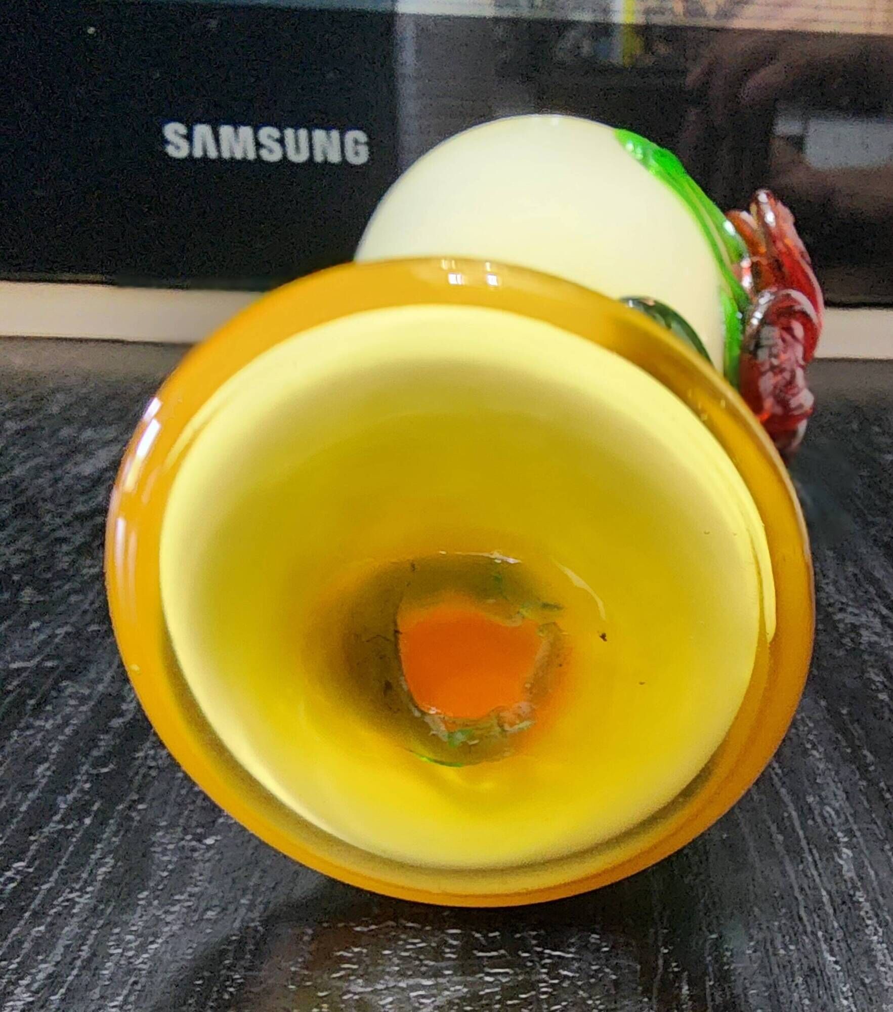 vintage vase glass gradient red yellow relief flower 22cm