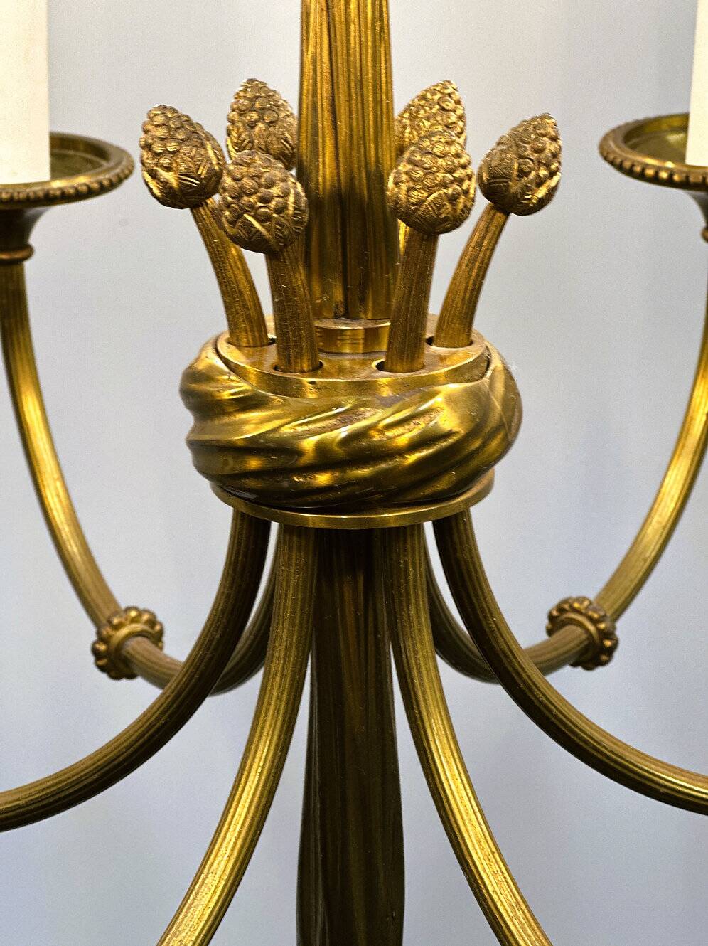 Vintage brass rope & tassel chandelier with 6 lights, France, 1950s