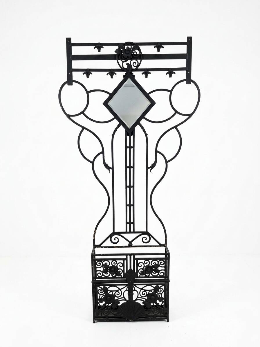 Art Deco coat rack wardrobe in wrought iron from the 1930s.
