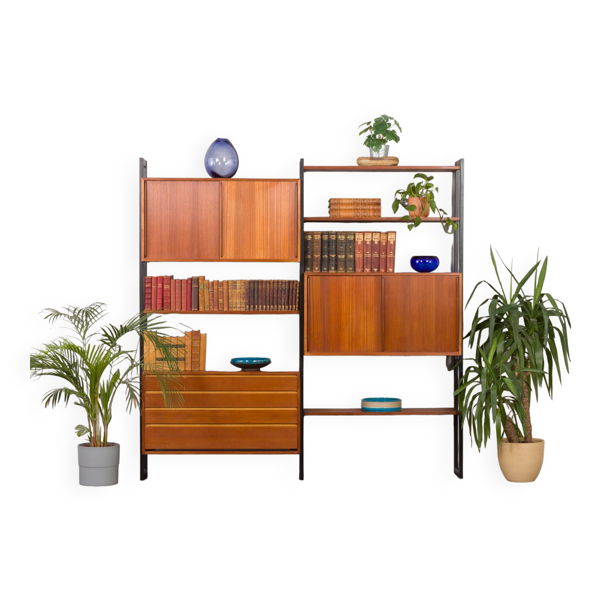 Scandinavian freestanding teak shelving unit by Ollie Borg for Asko Finland, Denmark, 1960s