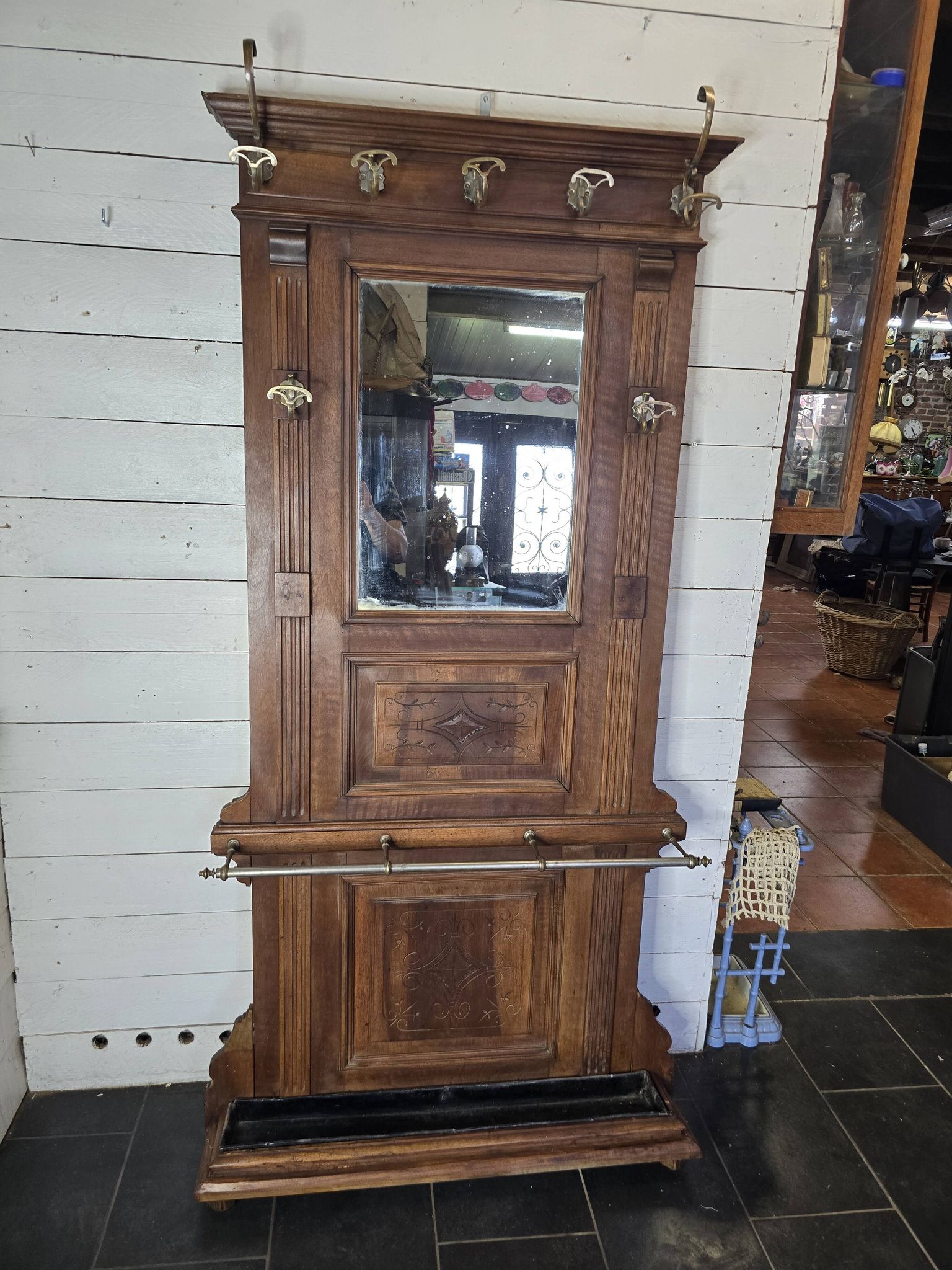 Old locker room or coat rack in walnut