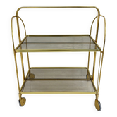 Mid-century modern folding bar cart in brass and ribbed acrylic glass, 1970s