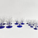 Série 16 verres anciens pied bleu cobalt Art Déco
