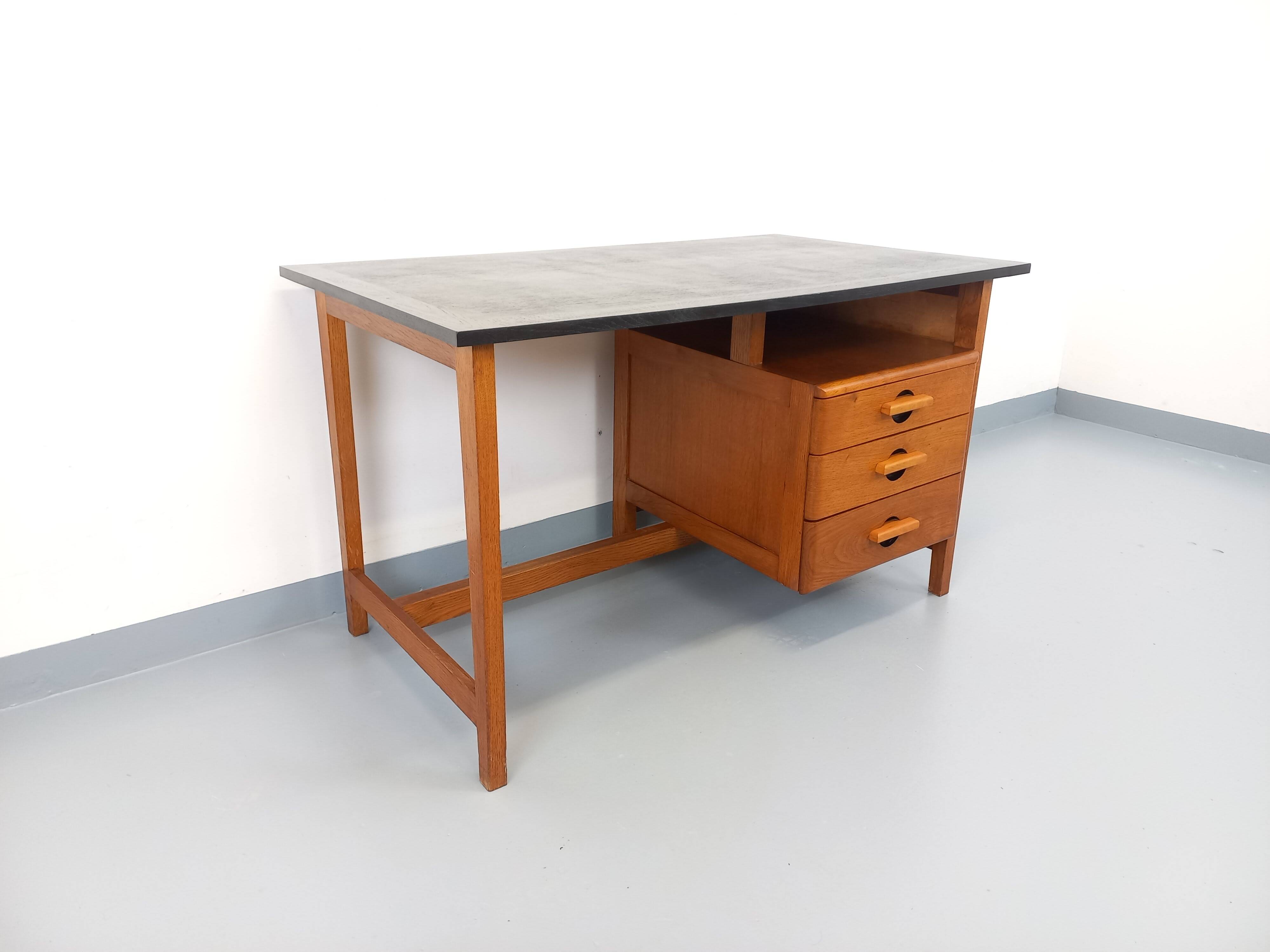 Vintage oak desk from the 1960s.