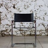 Cantilever armchair in chromed metal and black leather, 1970