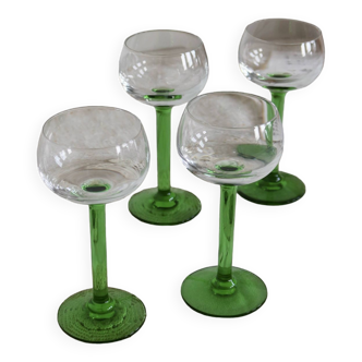 4 verres à liqueur vintage pied tulipe vert