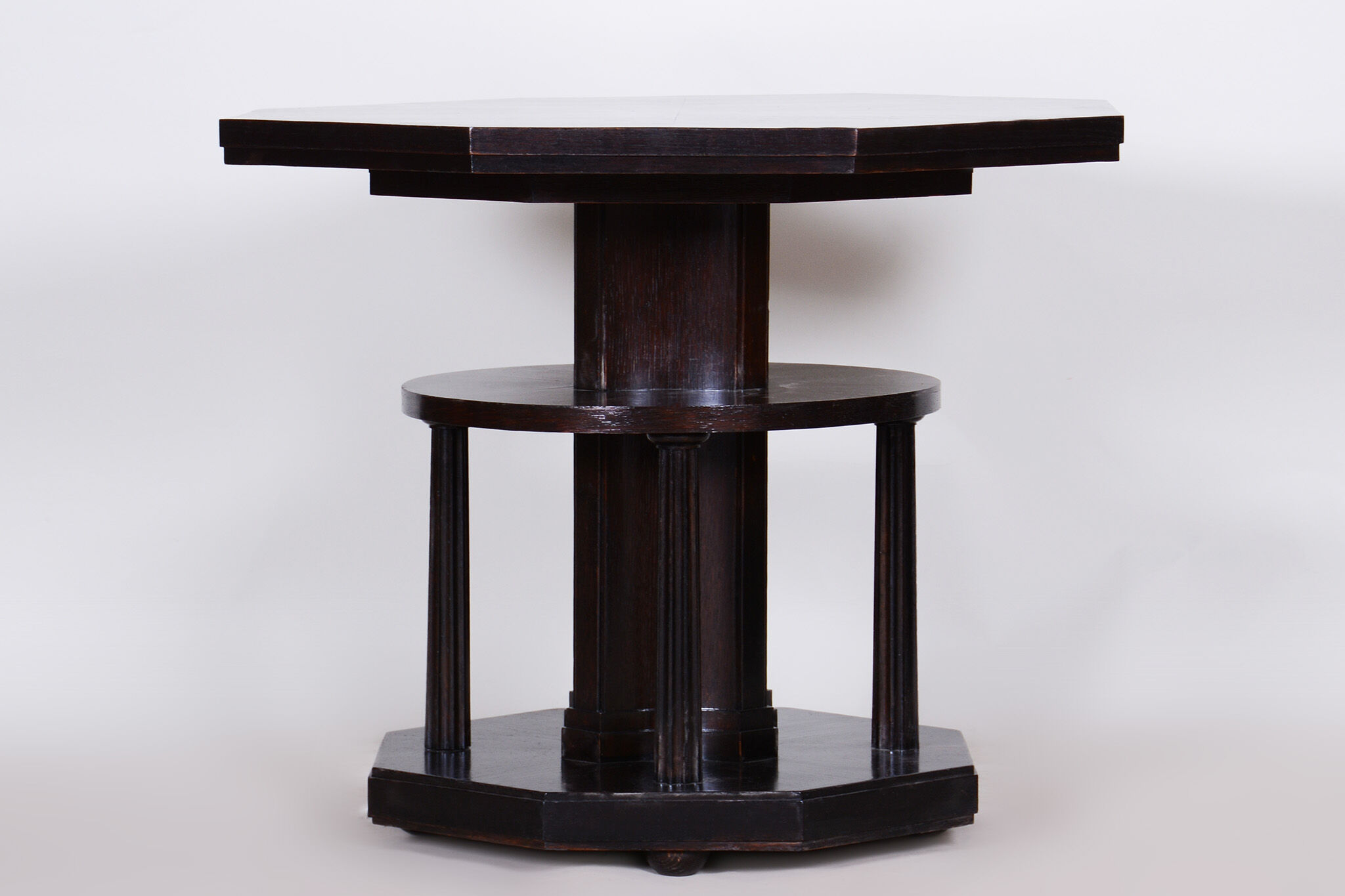 Unusual Restored Czech Cubist Oak Side Table, Czechia, 1910-1919