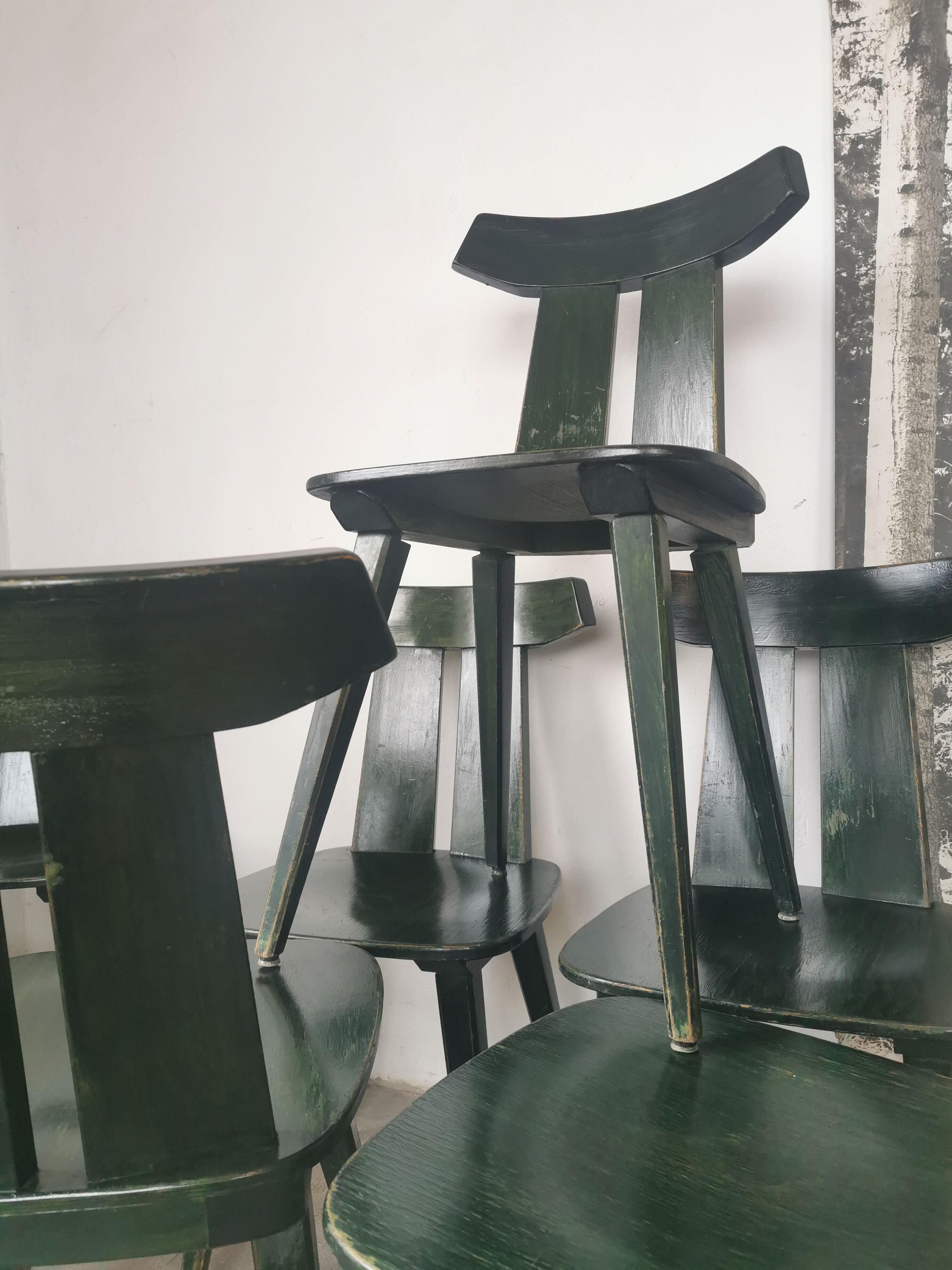 Set of 10 wooden bistro chairs