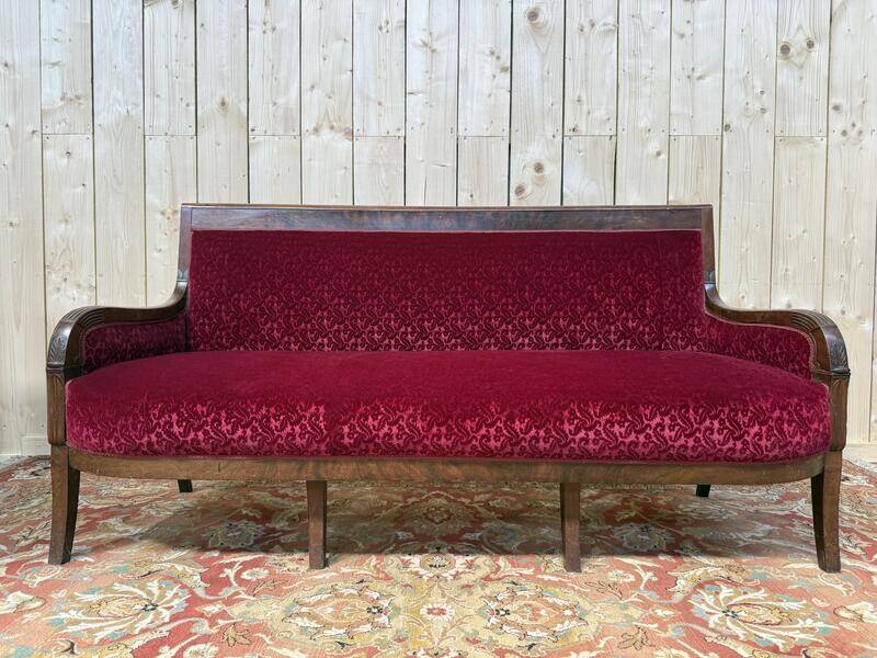 Canapé banquette époque Restaurarion velours rouge