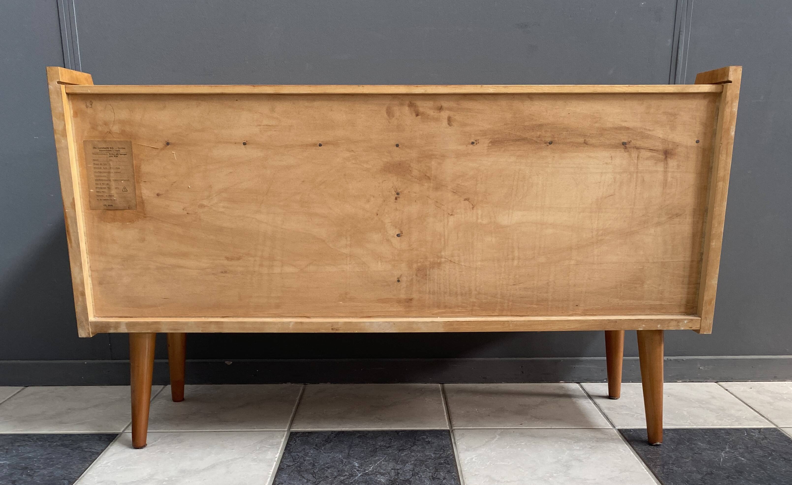 Low sideboard, white leatherette drawer fronts, 1960s