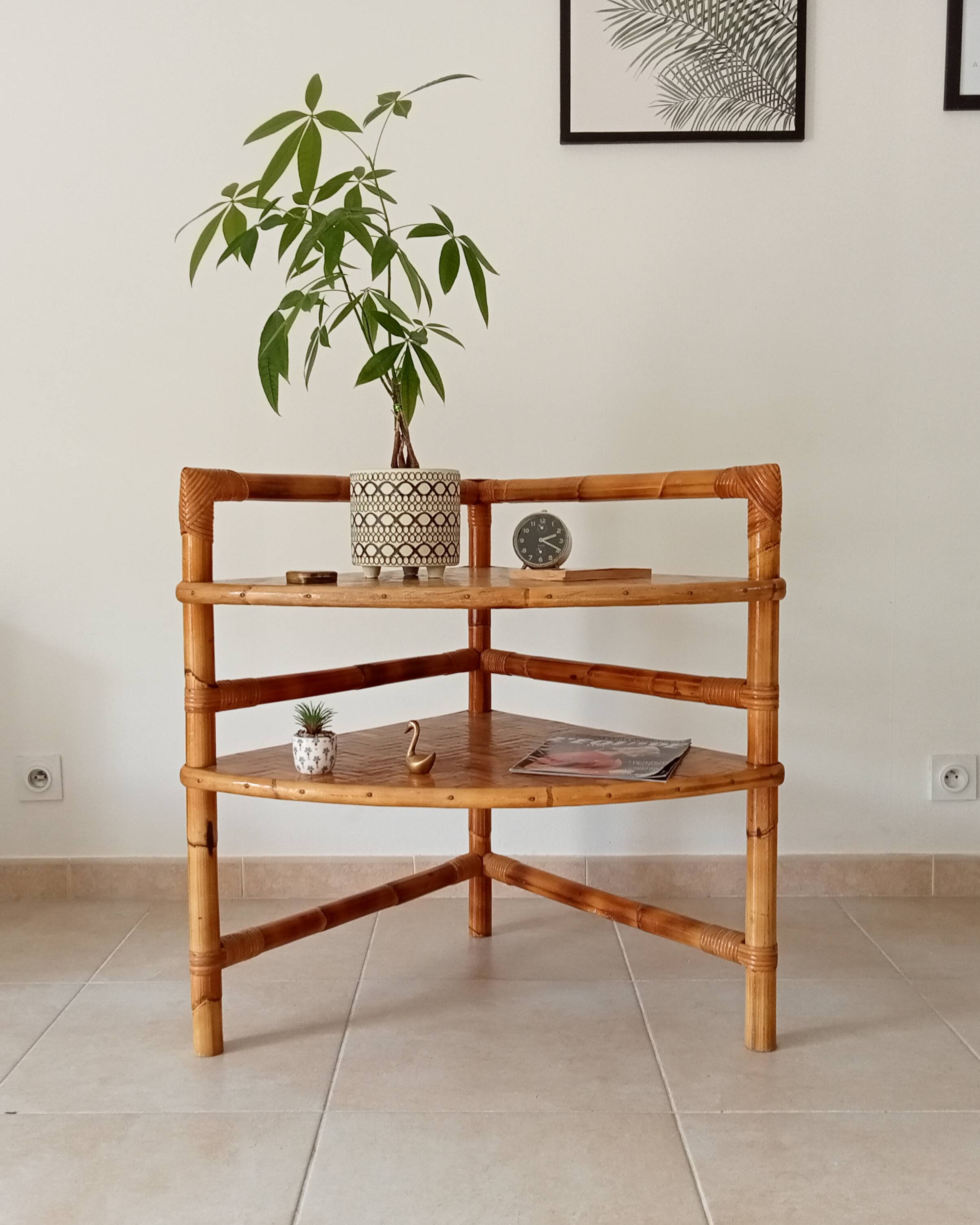 Bamboo and rattan corner table by Adrien Audoux and Frida Minet 1950s