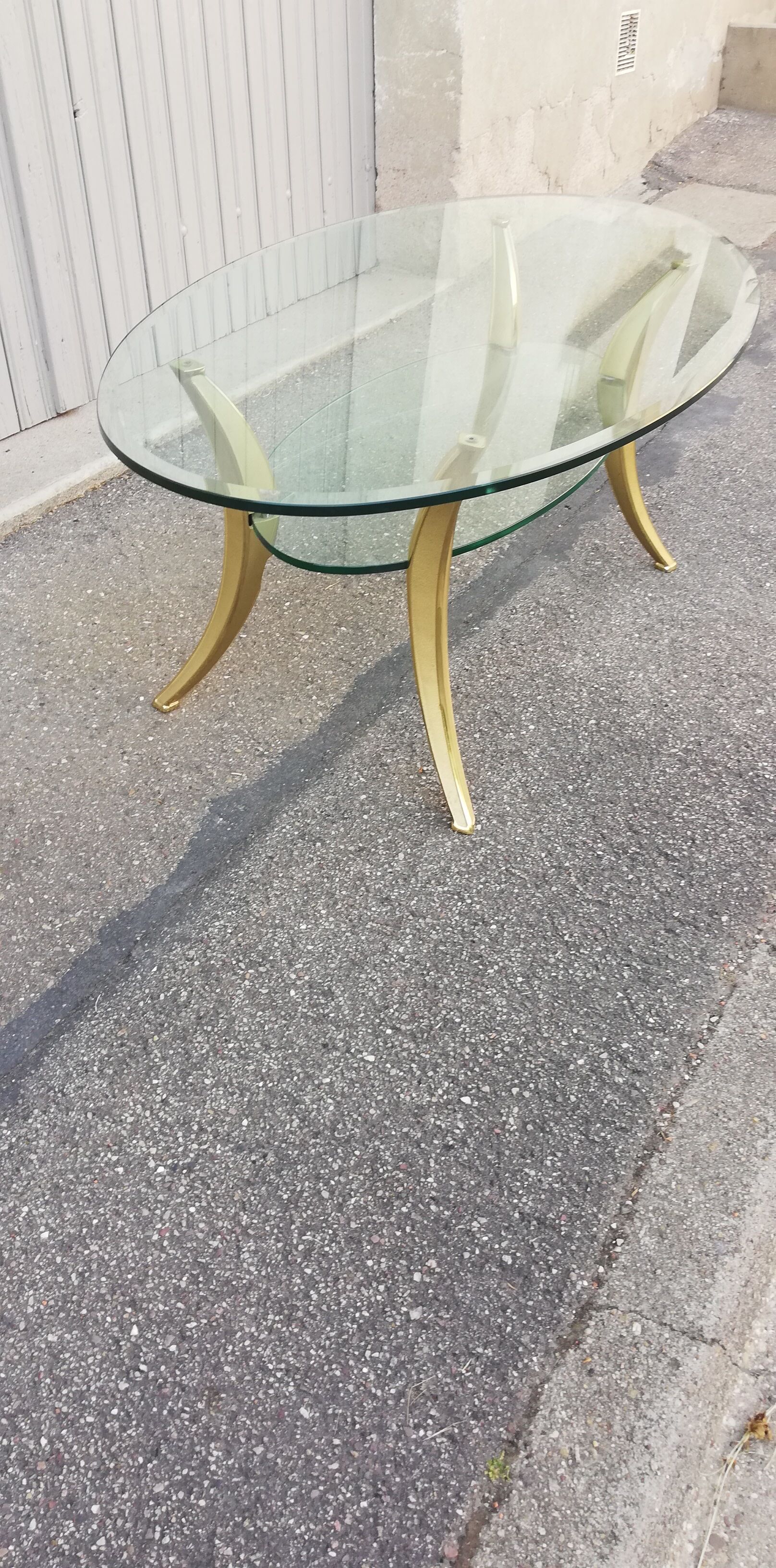 Vintage bronze and glass coffee table